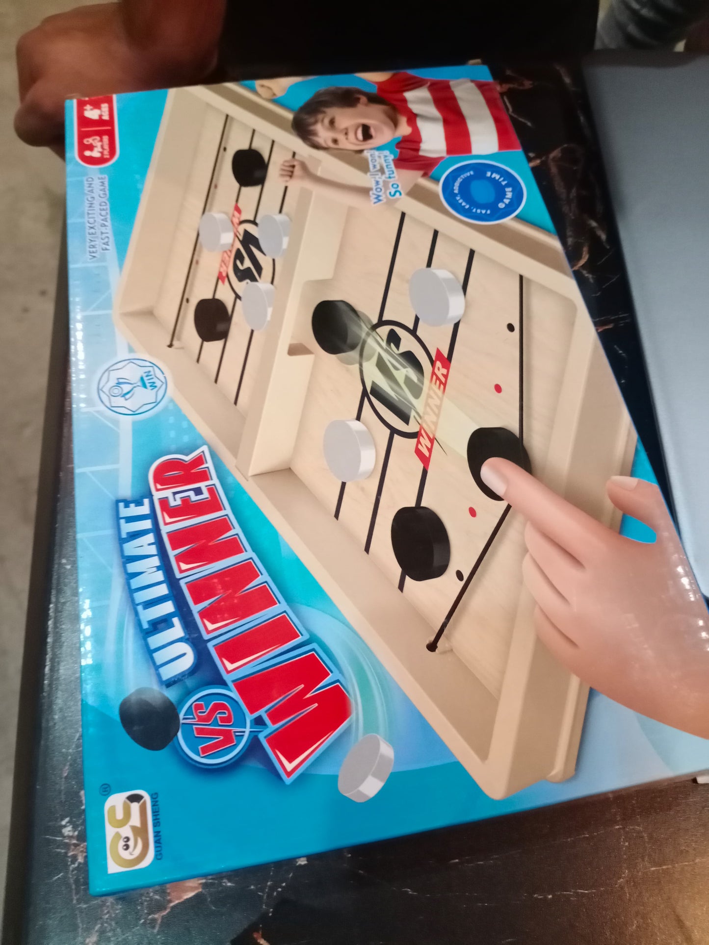 Wooden Hockey Sling Game – Fast Action Game for 2 Players, Kids & Famil