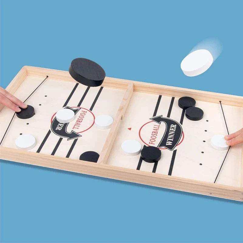 Wooden Hockey Sling Game – Fast Action Game for 2 Players, Kids & Famil