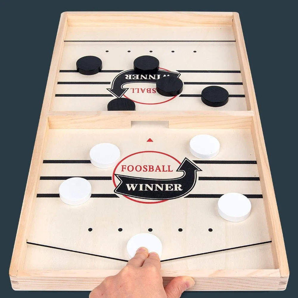 Wooden Hockey Sling Game – Fast Action Game for 2 Players, Kids & Famil