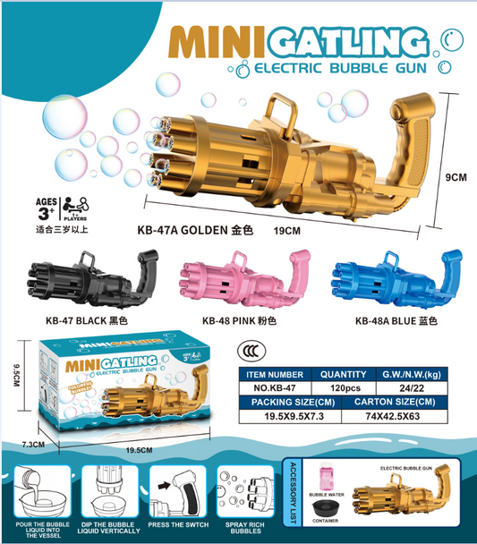 Electric Gatling Bubble Gun for Kids – 8-Hole Bubble Blower Toy with Light & Fun Action