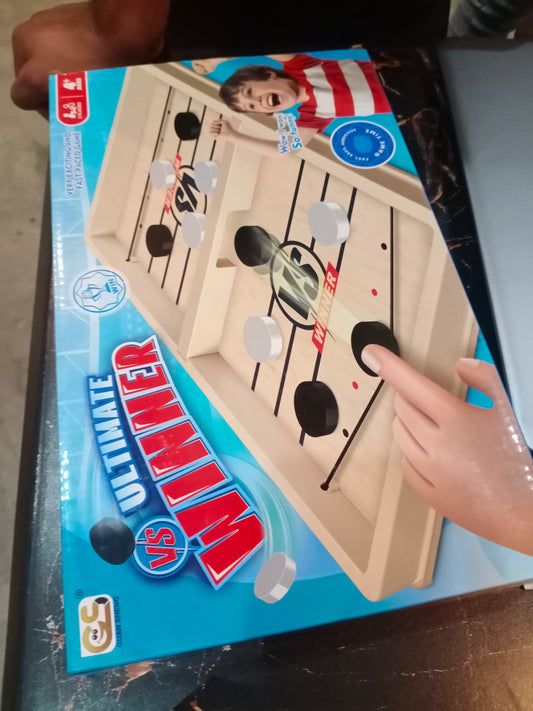 Wooden Hockey Sling Game – Fast Action Game for 2 Players, Kids & Famil