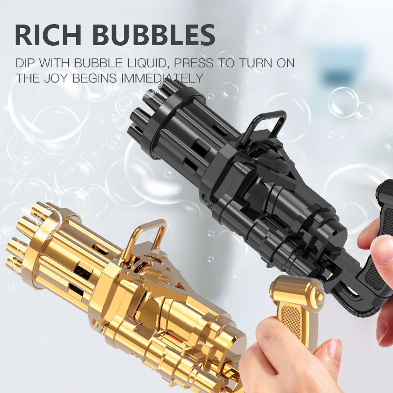 Electric Gatling Bubble Gun for Kids – 8-Hole Bubble Blower Toy with Light & Fun Action