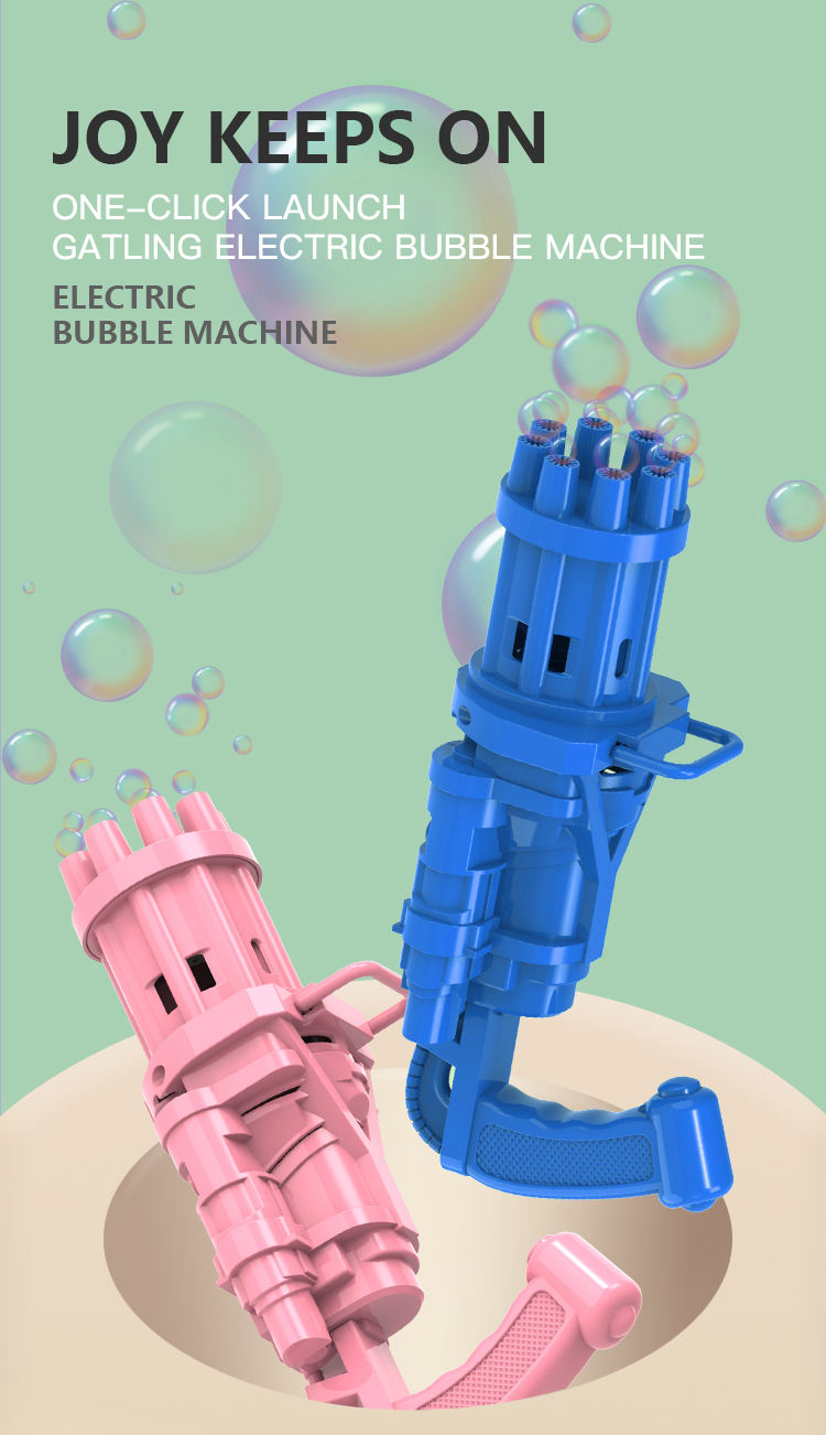 Electric Gatling Bubble Gun for Kids – 8-Hole Bubble Blower Toy with Light & Fun Action