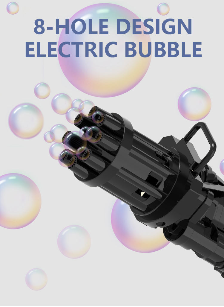 Electric Gatling Bubble Gun for Kids – 8-Hole Bubble Blower Toy with Light & Fun Action